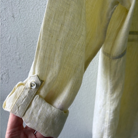 Sigrid Olsen 100% Linen Pale Yellow Size L V Neck Beach Swim Cover Up Pool - Picture 5 of 11